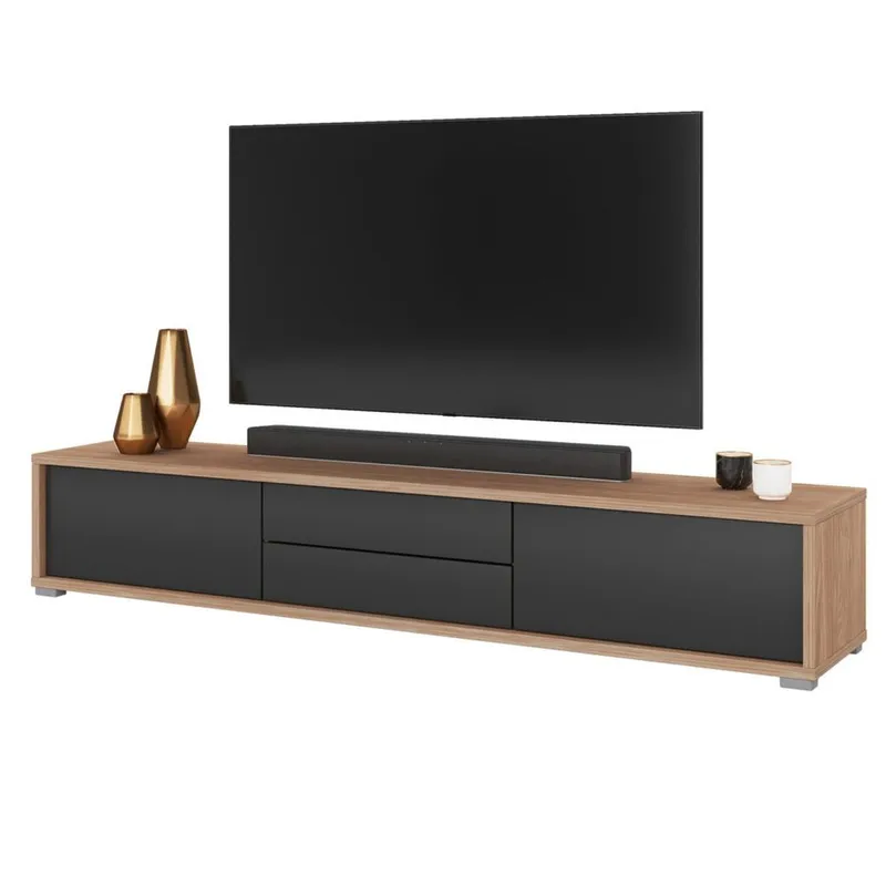 Vägghängd TV-bänk Frida 2 luckor med 2 lådor upp - Antracit - Möbler - Vardagsrum - Tv-möbler & mediamöbler - Tv-bänkar