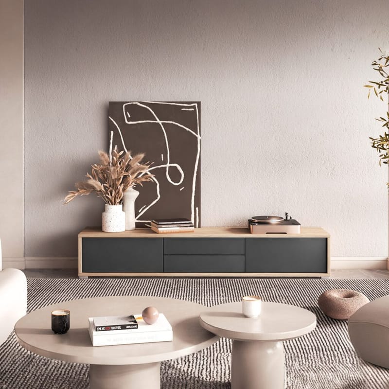 Vägghängd TV-bänk Frida 2 luckor med 2 lådor upp - Antracit - Möbler - Vardagsrum - Tv-möbler & mediamöbler - Tv-bänkar