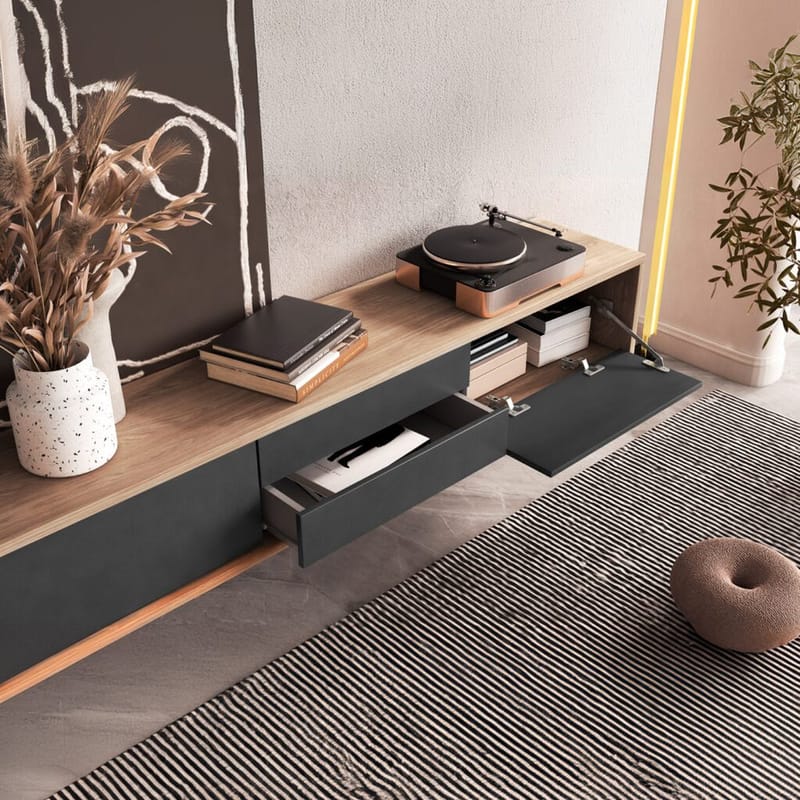 Vägghängd TV-bänk Frida 2 luckor med 2 lådor upp - Antracit - Möbler - Vardagsrum - Tv-möbler & mediamöbler - Tv-bänkar