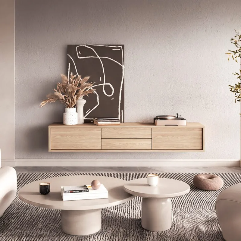 Vägghängd TV-bänk Frida 2 luckor med 2 lådor upp - Oljad Ek - Möbler - Vardagsrum - Tv-möbler & mediamöbler - Tv-bänkar