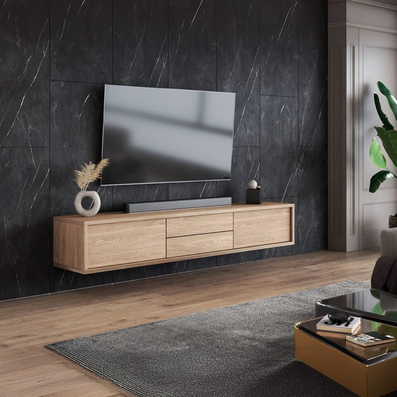 Vägghängd TV-bänk Frida 2 luckor med 2 lådor upp - Oljad Ek - Möbler - Vardagsrum - Tv-möbler & mediamöbler - Tv-bänkar