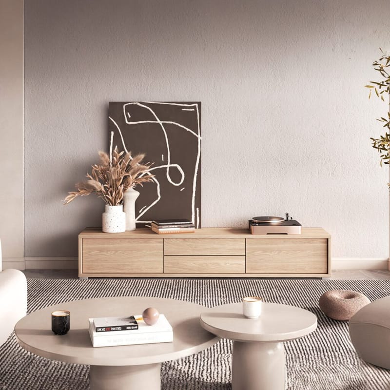 Vägghängd TV-bänk Frida 2 luckor med 2 lådor upp - Oljad Ek - Möbler - Vardagsrum - Tv-möbler & mediamöbler - Tv-bänkar