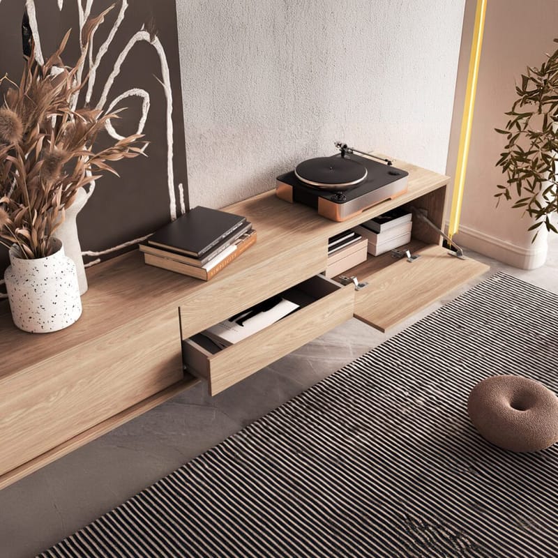 Vägghängd TV-bänk Frida 2 luckor med 2 lådor upp - Oljad Ek - Möbler - Vardagsrum - Tv-möbler & mediamöbler - Tv-bänkar