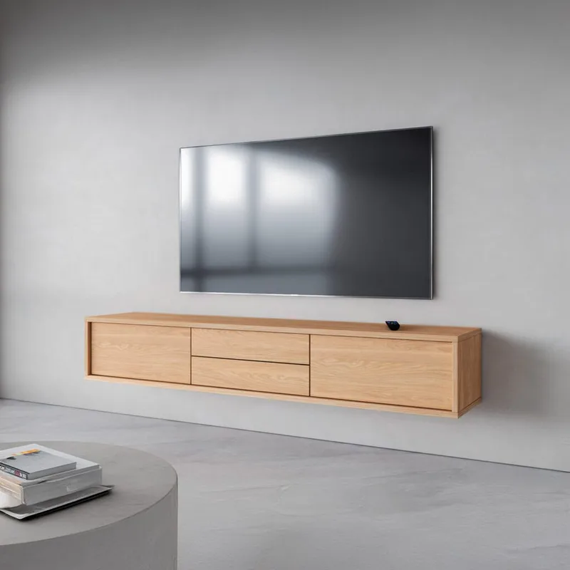 Vägghängd TV-bänk Frida 2 luckor med 2 lådor upp - Oljad Ek - Möbler - Vardagsrum - Tv-möbler & mediamöbler - Tv-bänkar