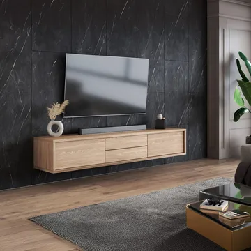 Vägghängd TV-bänk Frida 2 luckor med 2 lådor upp - Oljad Ek - Möbler - Vardagsrum - Tv-möbler & mediamöbler - Tv-bänkar