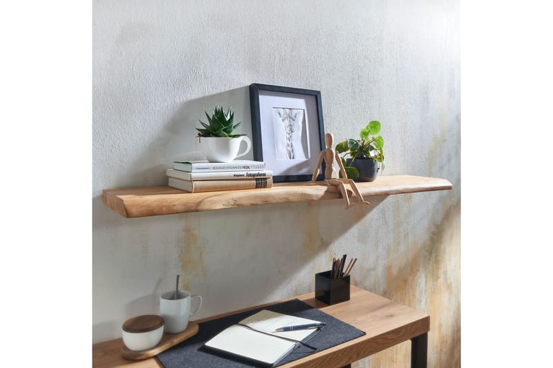Vägghylla Wohnling träkant, massivt trä, flytande hylla, lantlig stil 120 cm - 120 cm - Möbler - Vardagsrum - Tv-möbler & mediamöbler - Tv-hylla
