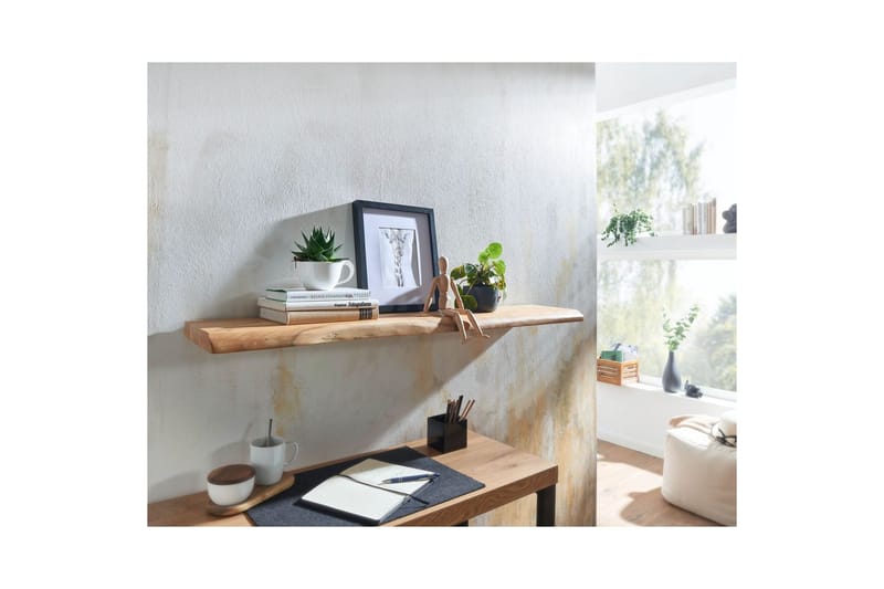 Vägghylla Wohnling träkant, massivt trä, flytande hylla, lantlig stil 120 cm - 120 cm - Möbler - Vardagsrum - Tv-möbler & mediamöbler - Tv-hylla