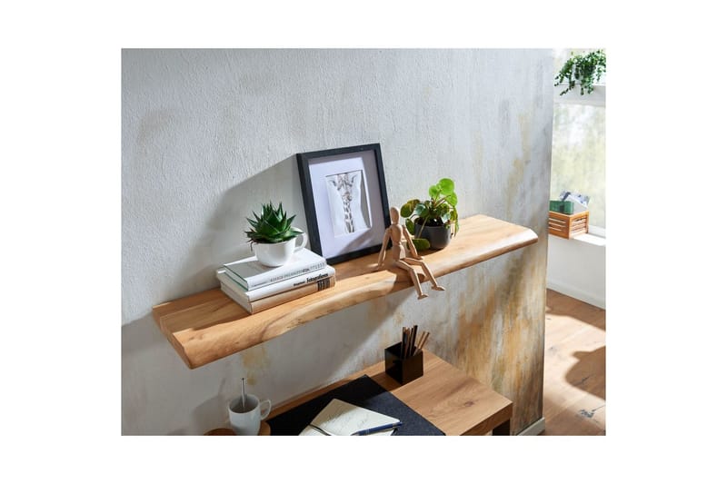 Vägghylla Wohnling träkant, massivt trä, flytande hylla, lantlig stil 120 cm - 120 cm - Möbler - Vardagsrum - Tv-möbler & mediamöbler - Tv-hylla
