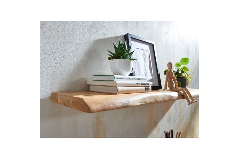 Vägghylla Wohnling träkant, massivt trä, flytande hylla, lantlig stil 120 cm - 120 cm - Möbler - Vardagsrum - Tv-möbler & mediamöbler - Tv-hylla