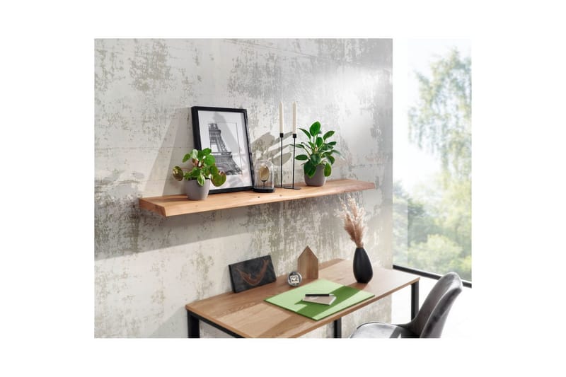 Vägghylla Wohnling träkant, massivt trä, flytande hylla, lantlig stil 140 cm - 140 cm - Möbler - Vardagsrum - Tv-möbler & mediamöbler - Tv-hylla