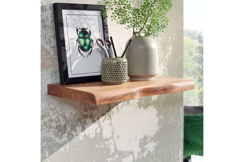 Vägghylla Wohnling träkant, massivt trä, flytande hylla, lantlig stil 40 cm - 40 cm - Möbler - Vardagsrum - Tv-möbler & mediamöbler - Tv-hylla