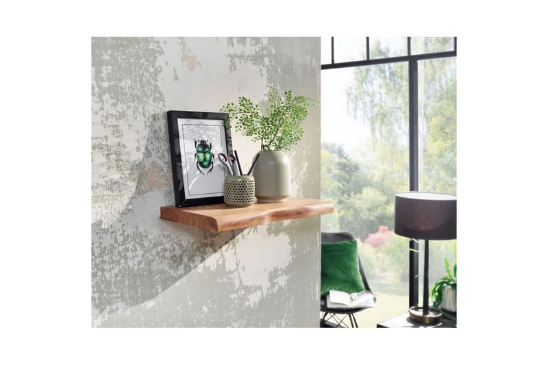 Vägghylla Wohnling träkant, massivt trä, flytande hylla, lantlig stil 40 cm - 40 cm - Möbler - Vardagsrum - Tv-möbler & mediamöbler - Tv-hylla