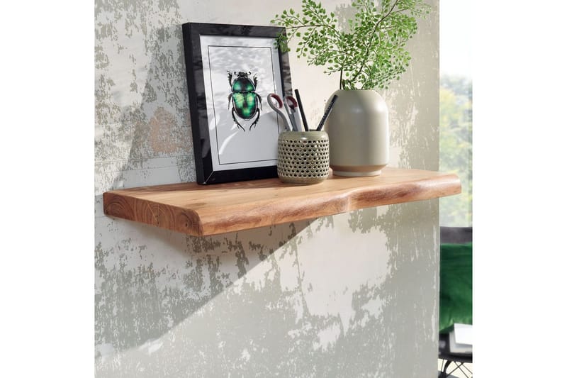 Vägghylla Wohnling träkant, massivt trä, flytande hylla, lantlig stil 60 cm - 60 cm - Möbler - Vardagsrum - Tv-möbler & mediamöbler - Tv-hylla