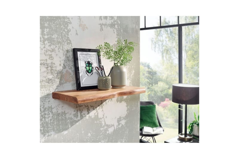Vägghylla Wohnling träkant, massivt trä, flytande hylla, lantlig stil 60 cm - 60 cm - Möbler - Vardagsrum - Tv-möbler & mediamöbler - Tv-hylla
