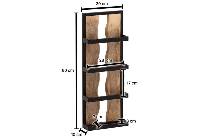 Vägghylla Wohnling Träkant Solid Trä Metallram med 4 Hyllor Industriell - Förvaring - Köksförvaring - Kökshylla