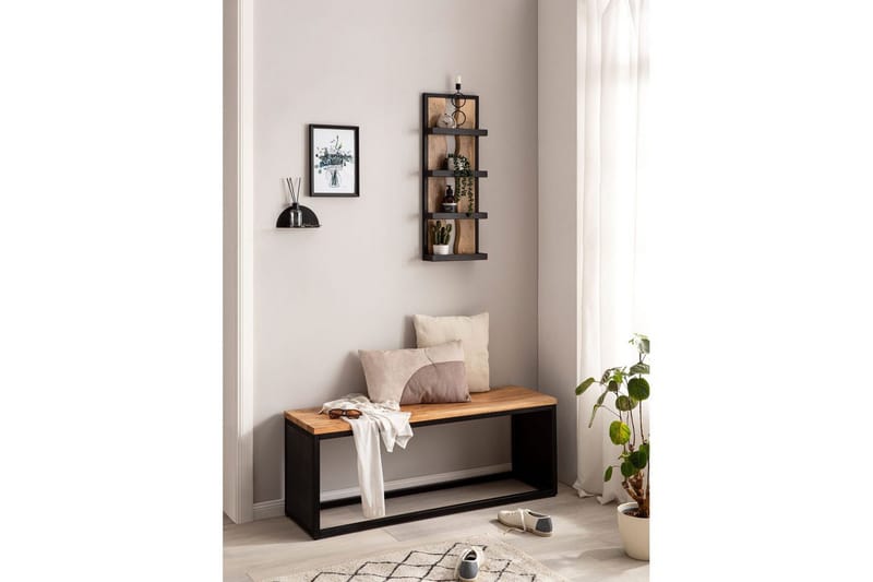 Vägghylla Wohnling Träkant Solid Trä Metallram med 4 Hyllor Industriell - Förvaring - Köksförvaring - Kökshylla