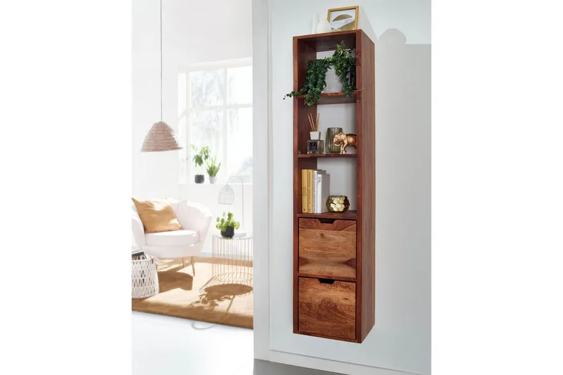 Vägghylla Wohnling Vägghylla i massivt trä, väggmonterad, 2 lådor, 150 cm, lantlig stil - Förvaring - Köksförvaring - Kökshylla