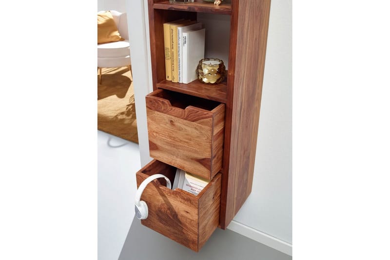 Vägghylla Wohnling Vägghylla i massivt trä, väggmonterad, 2 lådor, 150 cm, lantlig stil - Möbler - Vardagsrum - Tv-möbler & mediamöbler - Tv-hylla