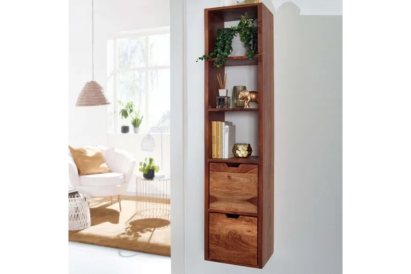 Vägghylla Wohnling Vägghylla i massivt trä, väggmonterad, 2 lådor, 150 cm, lantlig stil - Förvaring - Köksförvaring - Kökshylla