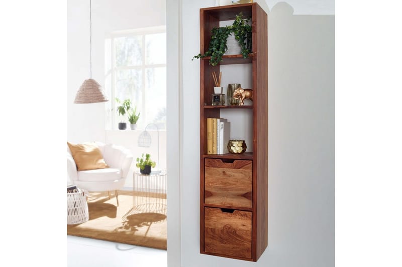 Vägghylla Wohnling Vägghylla i massivt trä, väggmonterad, 2 lådor, 150 cm, lantlig stil - Förvaring - Köksförvaring - Kökshylla