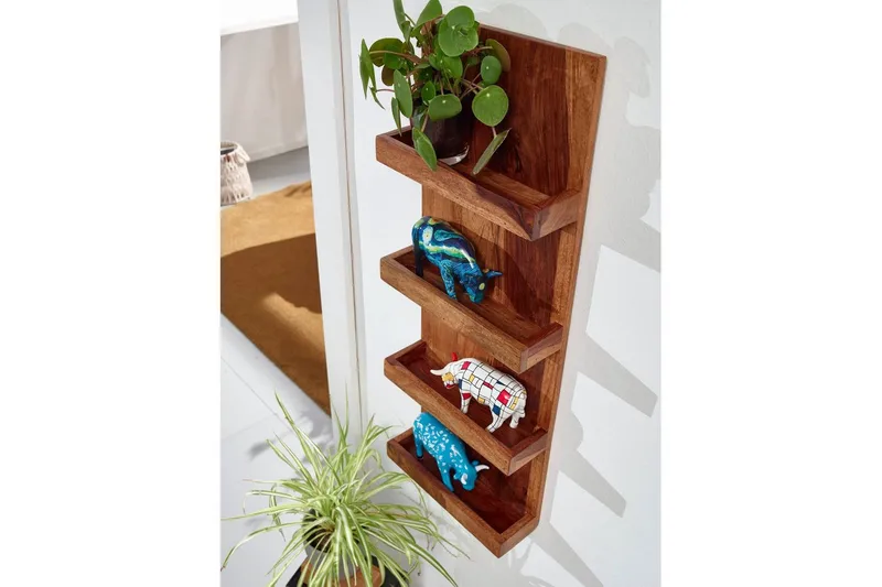 Vägghylla Wohnling Vägghylla i massivt trä, väggmonterad, 30X80 cm, lantlig stil - Förvaring - Köksförvaring - Kökshylla