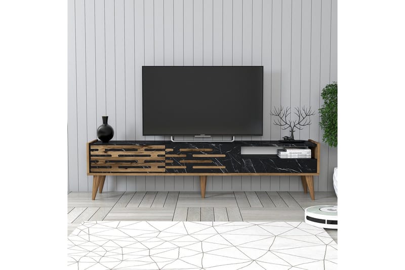 Valensiya Tv-bänk 180 cm - Valnöt/Svart/Marmor - Möbler - Vardagsrum - Tv-möbler & mediamöbler - Tv-bänkar