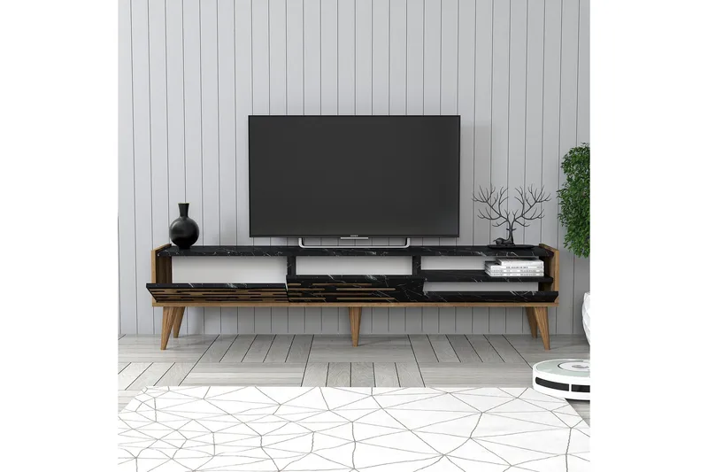Valensiya Tv-bänk 180 cm - Valnöt/Svart/Marmor - Möbler - Vardagsrum - Tv-möbler & mediamöbler - Tv-bänkar