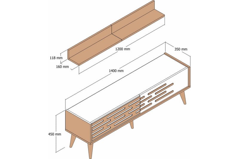 Valensiya Tv-möbelset 140x45 cm - Valnöt/Vit/Marmor - Möbler - Vardagsrum - Tv-möbler & mediamöbler - Tv-möbelset