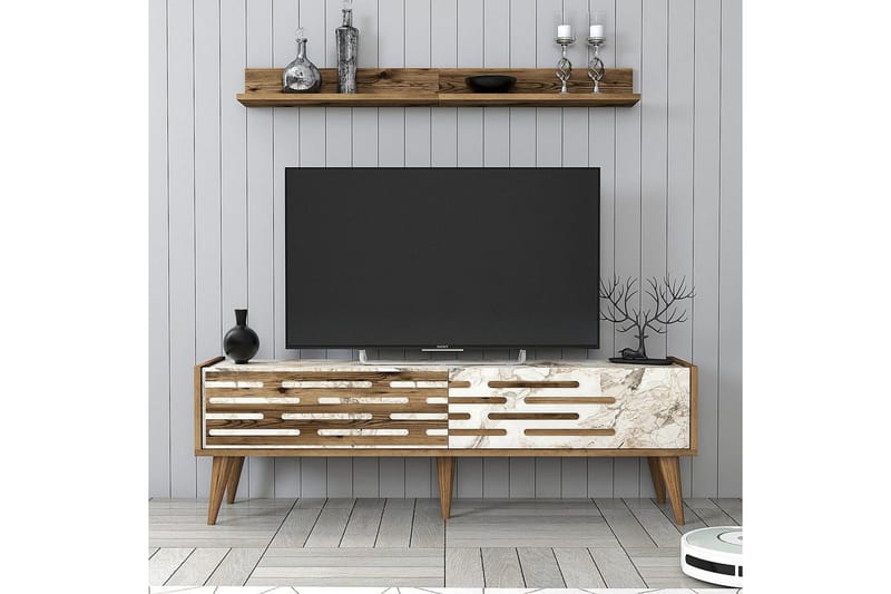 Valensiya Tv-möbelset 140x45 cm - Valnöt/Vit/Marmor - Möbler - Vardagsrum - Tv-möbler & mediamöbler - Tv-möbelset