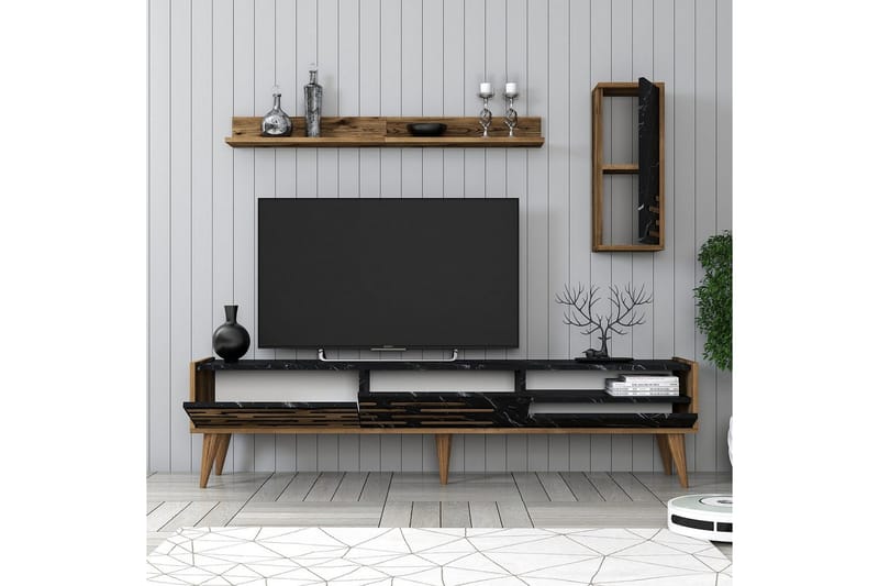 Valensiya Tv-skåp 180 cm - Valnöt/Svart/Marmor - Möbler - Vardagsrum - Tv-möbler & mediamöbler - Tv-skåp