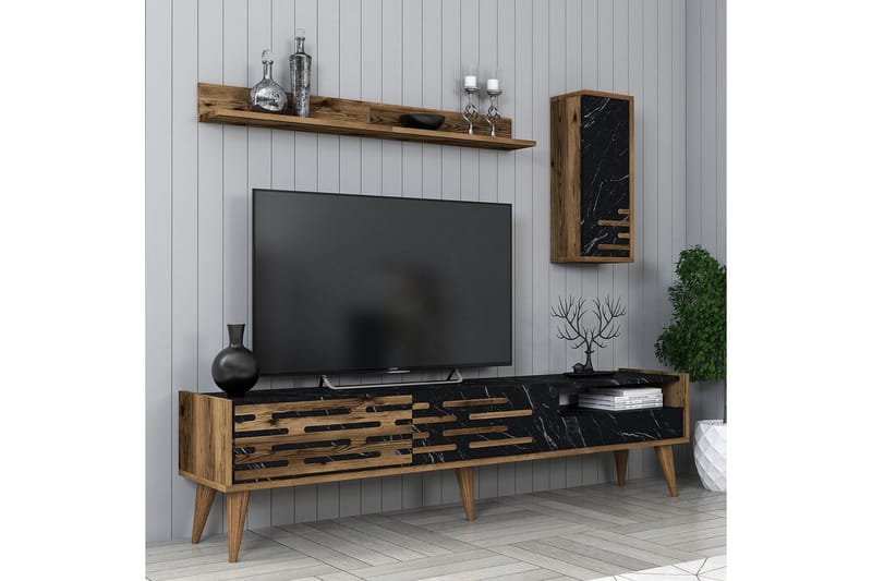 Valensiya Tv-skåp 180 cm - Valnöt/Svart/Marmor - Möbler - Vardagsrum - Tv-möbler & mediamöbler - Tv-skåp