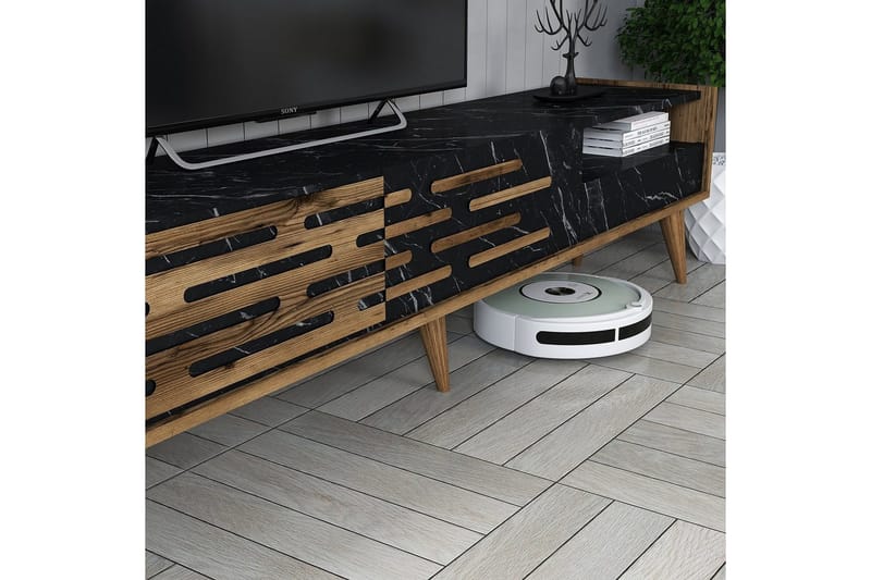 Valensiya Tv-skåp 180 cm - Valnöt/Svart/Marmor - Möbler - Vardagsrum - Tv-möbler & mediamöbler - Tv-skåp