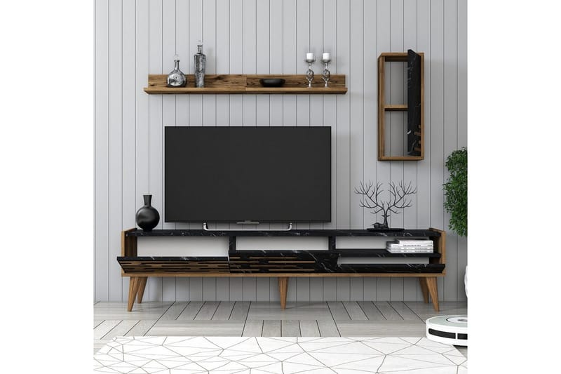 Valensiya Tv-skåp 180 cm - Valnöt/Svart/Marmor - Möbler - Vardagsrum - Tv-möbler & mediamöbler - Tv-möbelset