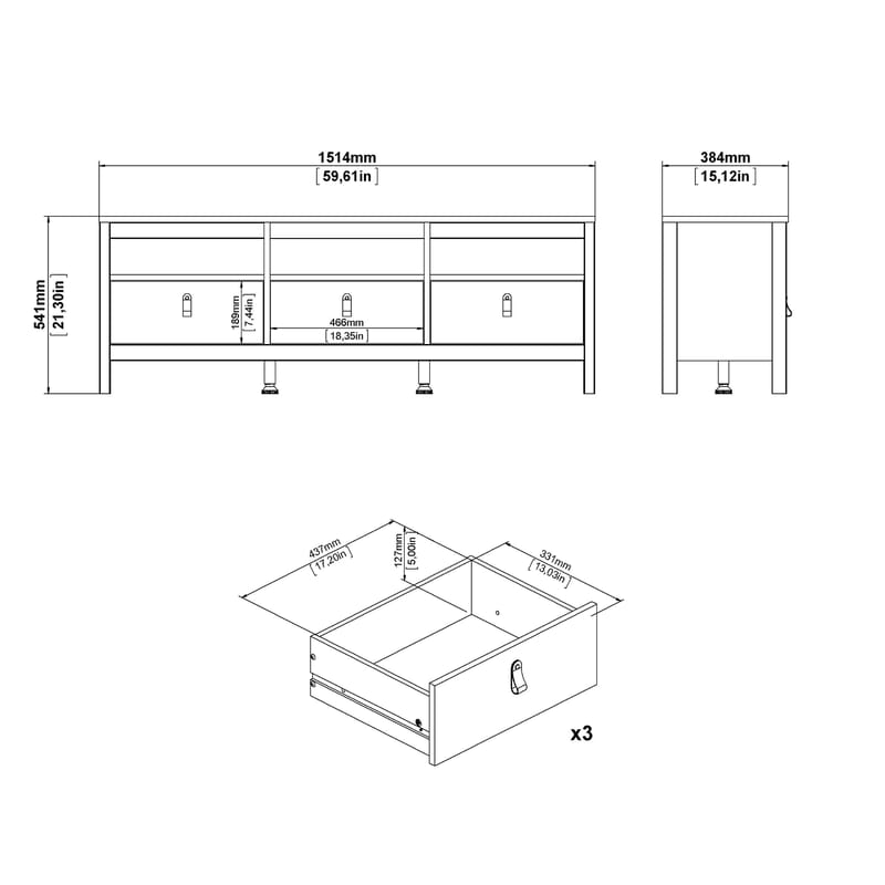 Vallvidera TV-bänk med 3 lådor 151 cm - Möbler - Vardagsrum - Tv-möbler & mediamöbler - Tv-bänkar