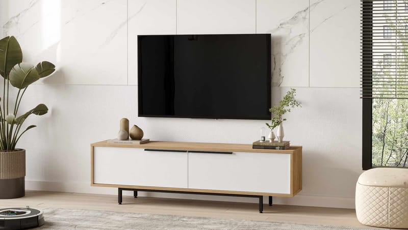 Valren TV-bänk 160x45,1x35,5 cm - Naturlig och vit - Möbler - Vardagsrum - Tv-möbler & mediamöbler - Tv-bänkar
