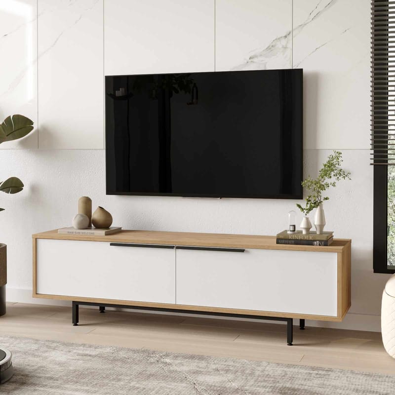Valren TV-bänk 160x45,1x35,5 cm - Naturlig och vit - Möbler - Vardagsrum - Tv-möbler & mediamöbler - Tv-bänkar