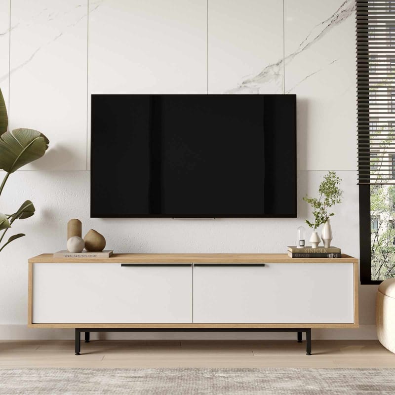 Valren TV-bänk 160x45,1x35,5 cm - Naturlig och vit - Möbler - Vardagsrum - Tv-möbler & mediamöbler - Tv-bänkar