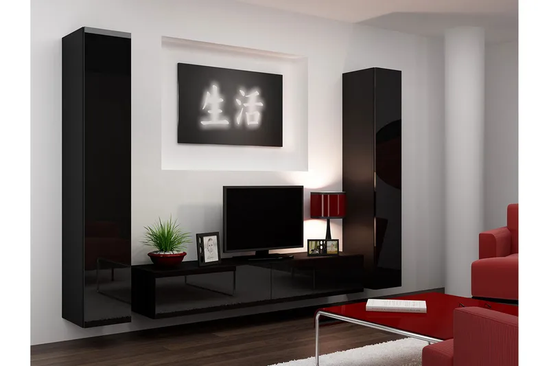 Vasil TV-möbelset 260x40x180 cm, Svart/Vit
