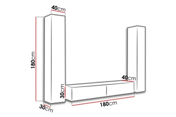 Vasil TV-möbelset 260x40x180 cm - Svart/Vit - Möbler - Vardagsrum - Tv-möbler & mediamöbler - Tv-möbelset