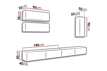 Vasil TV-möbelset 280x40x180 cm - Svart/Vit - Möbler - Vardagsrum - Tv-möbler & mediamöbler - Tv-möbelset