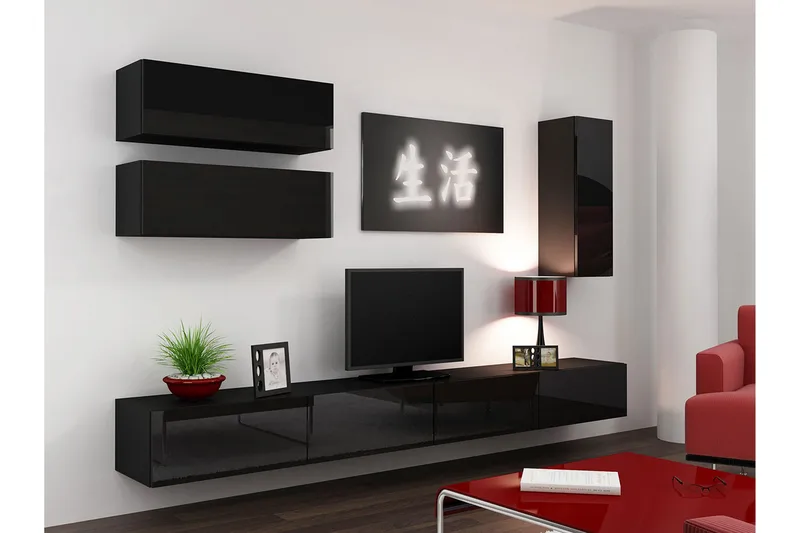 Vasil TV-möbelset 280x40x180 cm, Svart/Vit