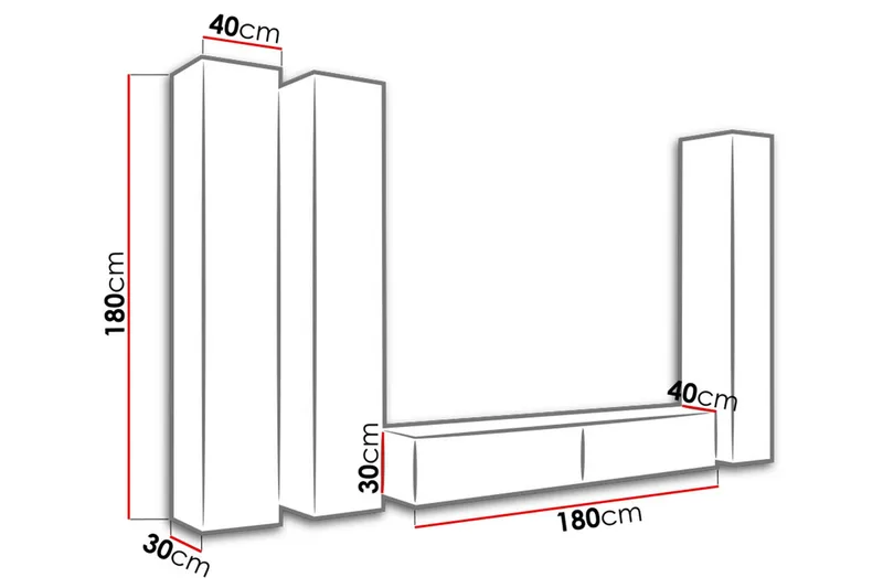 Vasil TV-m öbelset 300x40x180 cm - Vit - Möbler - Vardagsrum - Tv-möbler & mediamöbler - Tv-möbelset