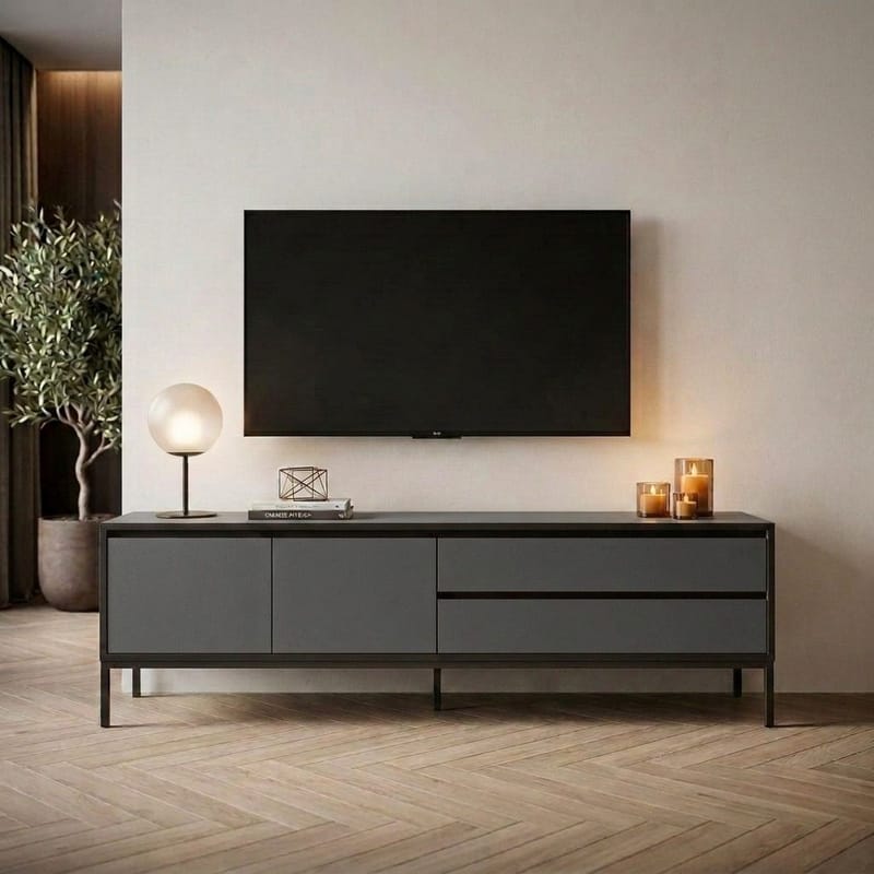 Velar TV-bänk 180x55x40 cm - Antracit/Wood Black/Svart - Möbler - Vardagsrum - Tv-möbler & mediamöbler - Tv-bänkar