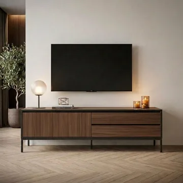 Velar TV-bänk 180x55x40 cm - Milano Walnut, Wood Black, Black - Möbler - Vardagsrum - Tv-möbler & mediamöbler - Tv-bänkar