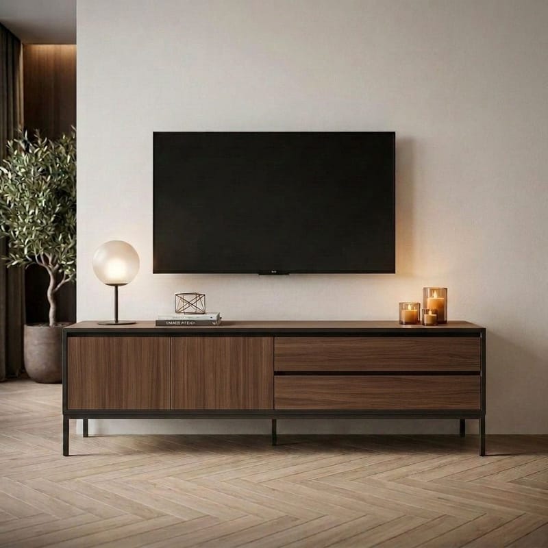 Velar TV-bänk 180x55x40 cm - Milano Walnut, Wood Black, Black - Möbler - Vardagsrum - Tv-möbler & mediamöbler - Tv-bänkar