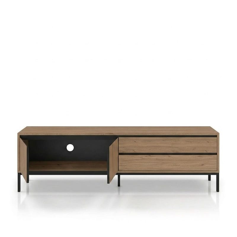 Velar TV-bänk 180x55x40 cm - naturfärgad ek, trä svart, svart - Möbler - Vardagsrum - Tv-möbler & mediamöbler - Tv-bänkar