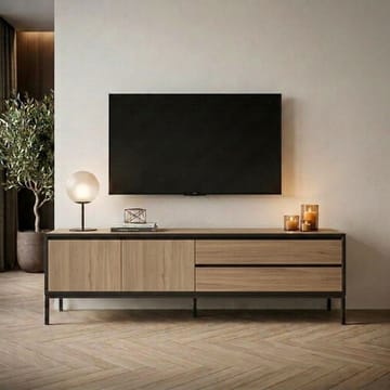 Velar TV-bänk 180x55x40 cm - naturfärgad ek, trä svart, svart - Möbler - Vardagsrum - Tv-möbler & mediamöbler - Tv-bänkar
