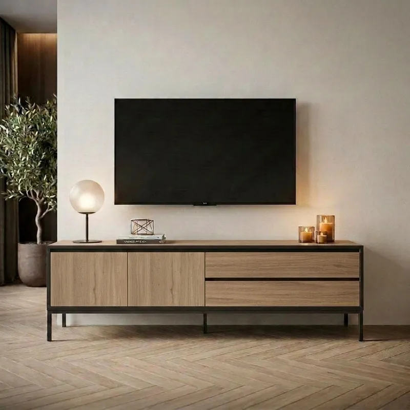 Velar TV-bänk 180x55x40 cm - naturfärgad ek, trä svart, svart - Möbler - Vardagsrum - Tv-möbler & mediamöbler - Tv-bänkar