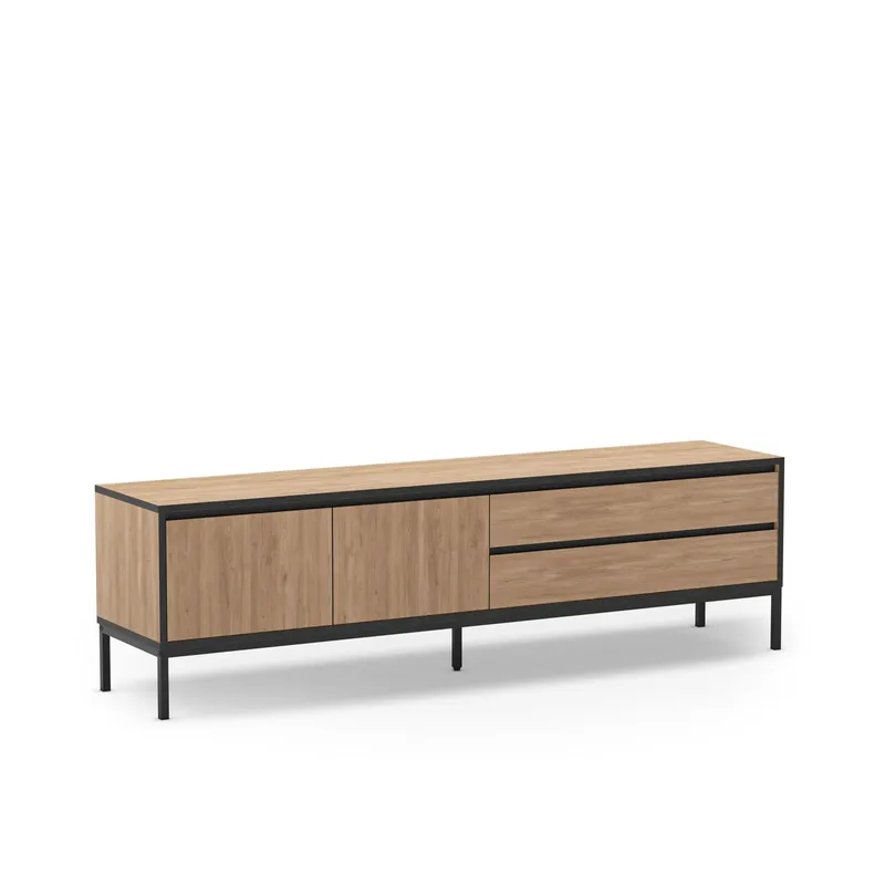 Velar TV-bänk 180x55x40 cm, naturfärgad ek, trä svart, svart