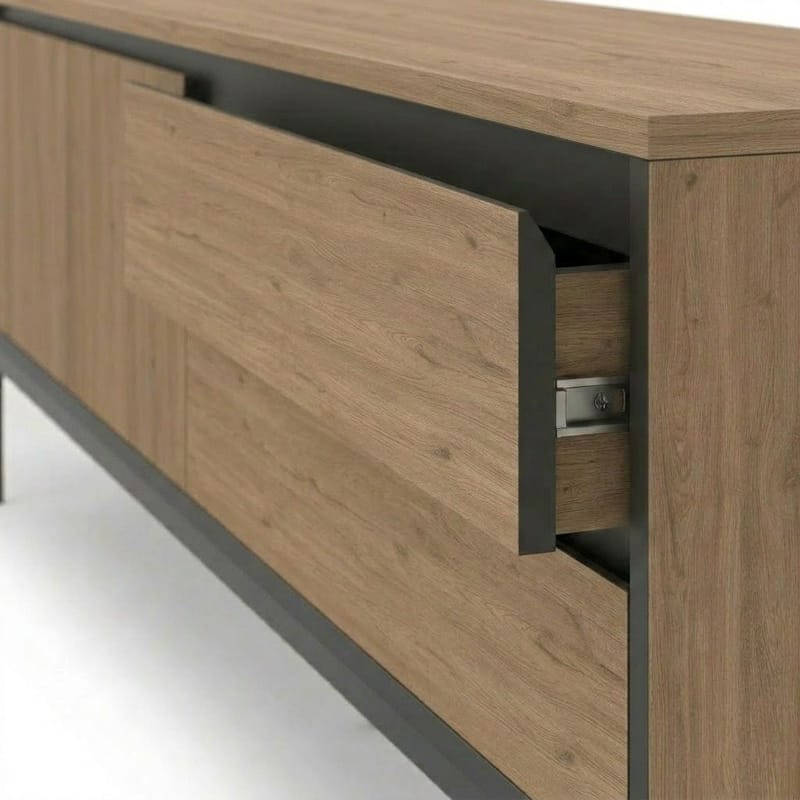 Velar TV-bänk 180x55x40 cm - naturfärgad ek, trä svart, svart - Möbler - Vardagsrum - Tv-möbler & mediamöbler - Tv-bänkar